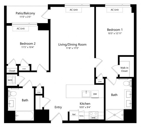 Two Bedroom Floor Plan at One East Harlem Luxury Apartments in East Harlem NY